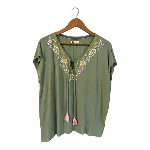 ANTHROPOLOGIE FLOREAT Size Small PERSEPHONE Embroidered Green Tassel - Picture 2 of 6